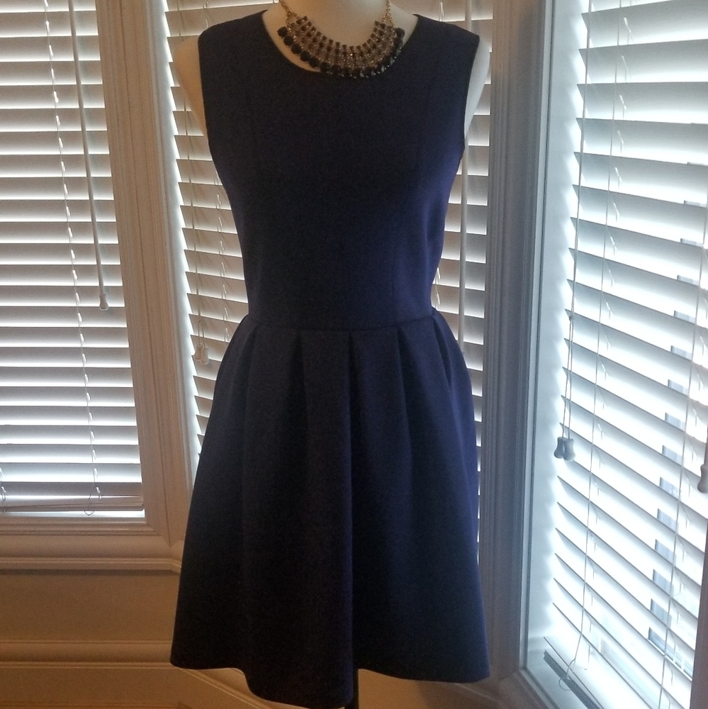 Blue fit and flare scuba dress